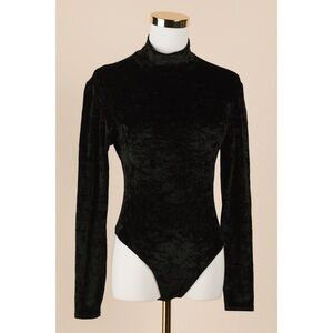 Sz S Vtg Victoria’s Secret Gold Crown Label Black Crushed Velvet Bodysuit GUC